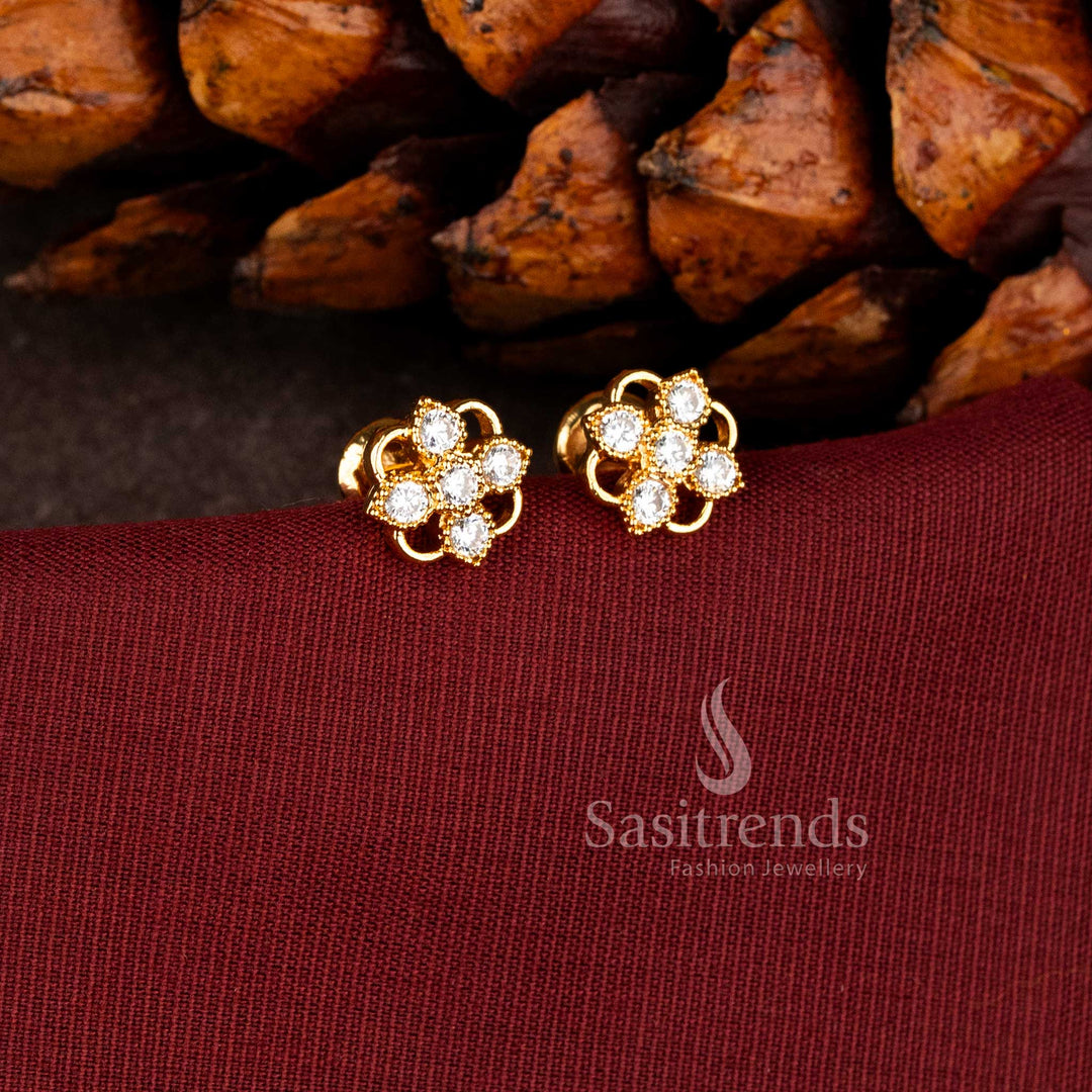 Impon micro gold plated floral cluster stud earrings with american diamond stones 