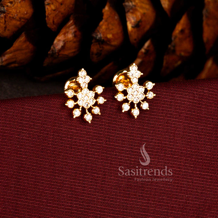 Guaranteed Impon One Gram Micro Gold Plated Floral AD Stone Stud Earrings | Traditional Temple & Wedding Wear Design