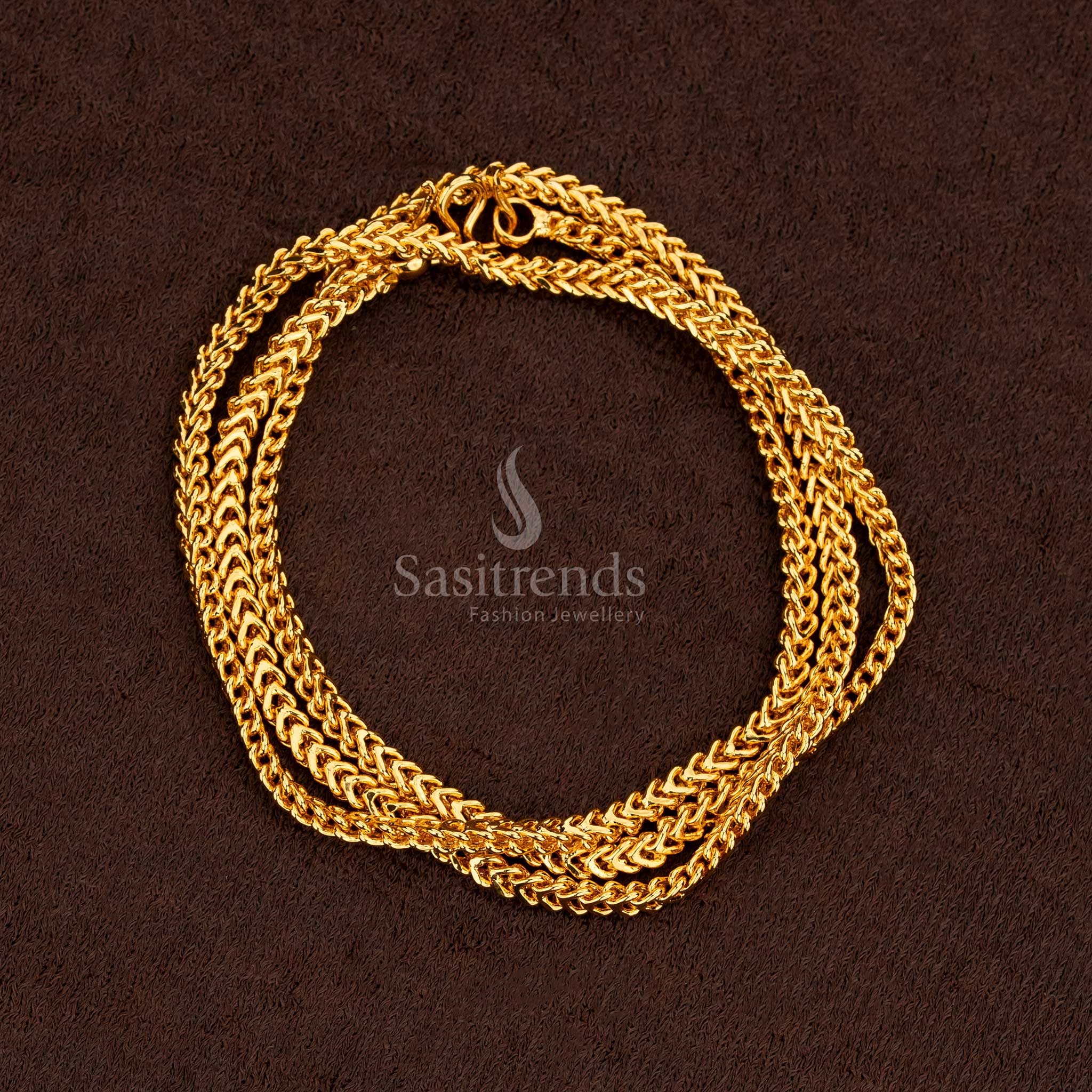 Sasitrends Traditional Micro Gold Plated Singapore Square Chain thick 24 Inches , Real Gold look alike