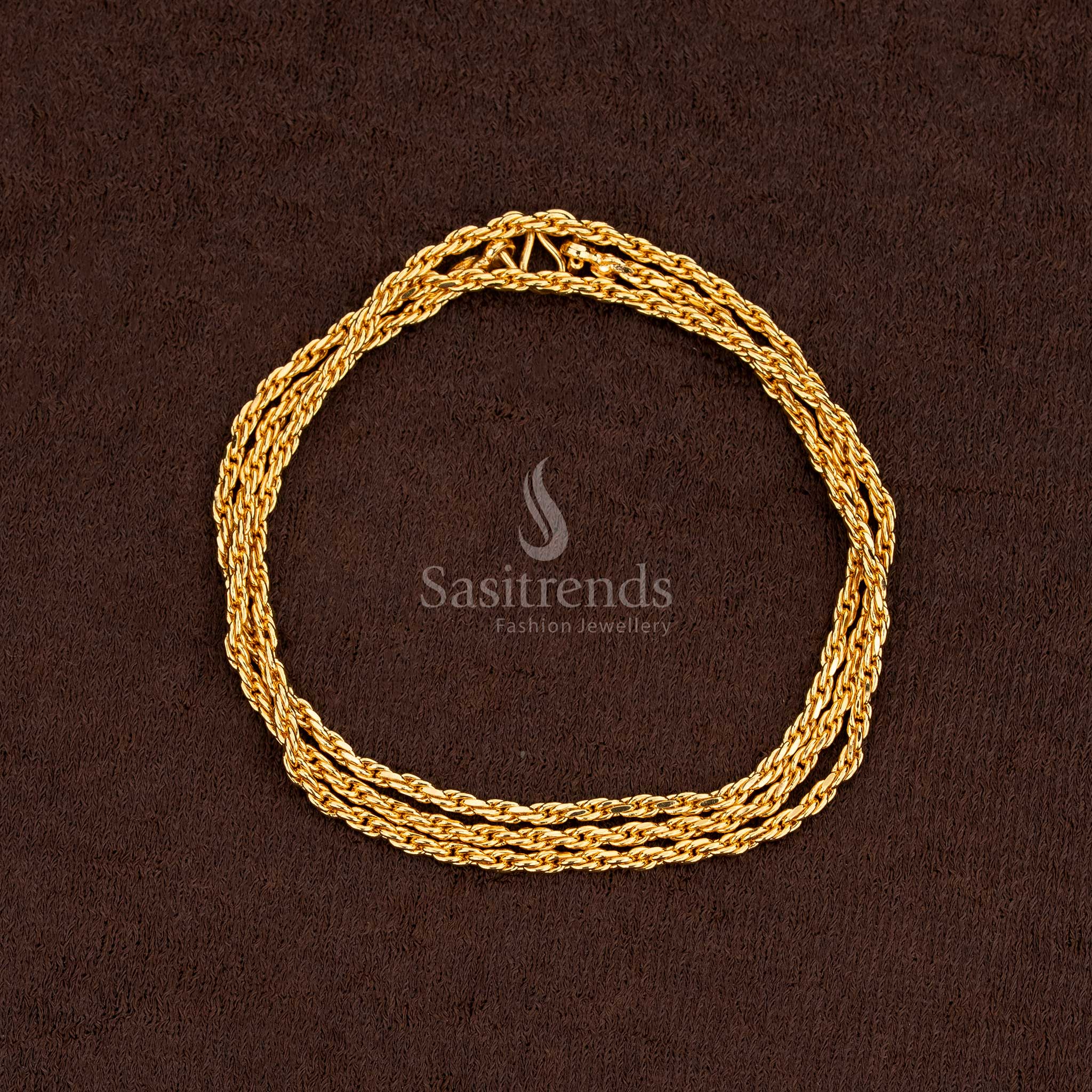 24 Inches Micro Gold Plated Rope Design Chain for Temple Wear