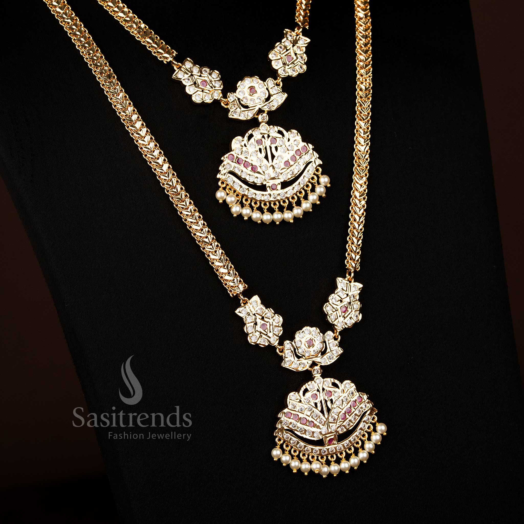 Majestic guaranteed impon micro gold plated lotus combo necklace bringing wedding and festive fashion allure - Sasitrends