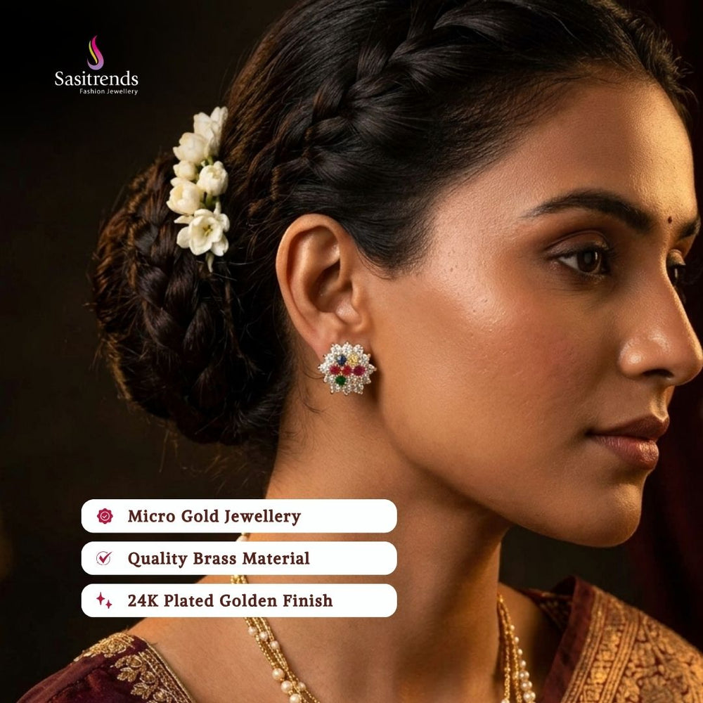 Guaranteed Micro gold plated AD stone earrings model image - Sasitrends