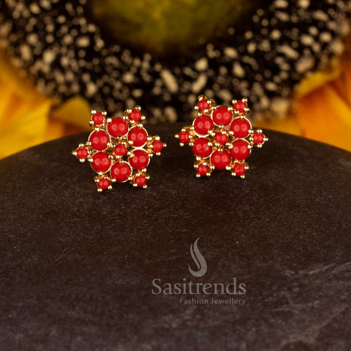 Sasitrends Elegant One Gram Micro Gold Plated Hexa Floral Pavalam Cluster Stud Earrings