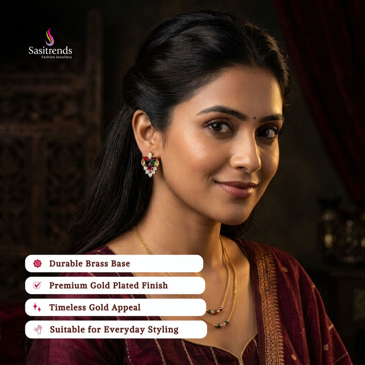 Guaranteed Micro gold plated AD stone earrings model image - Sasitrends