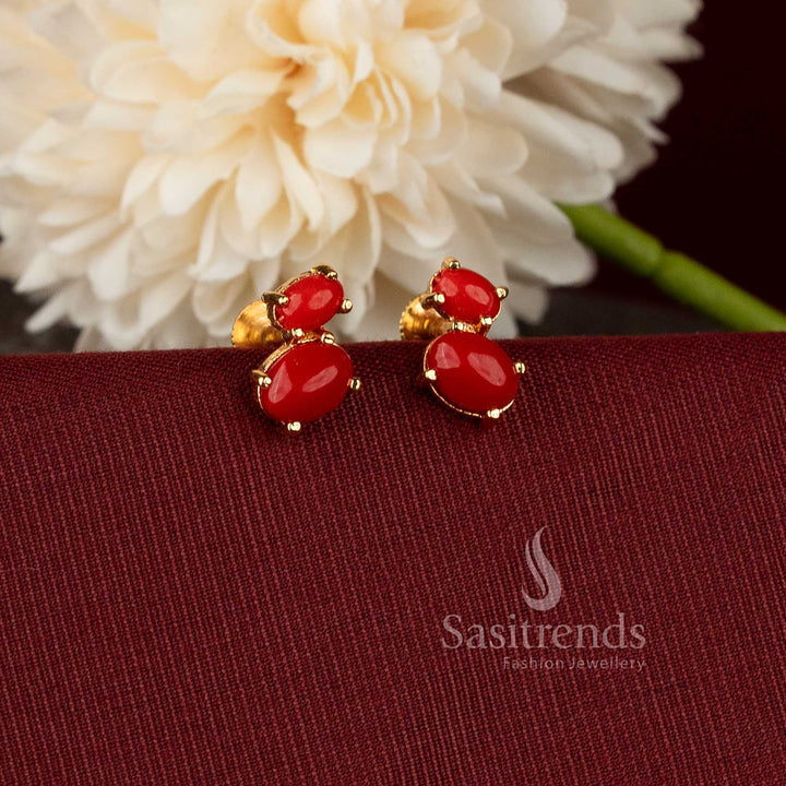 Oval cabochon AD pearl micro gold plated one gram finish earrings with pavalam stone detailing - Sasitrends.