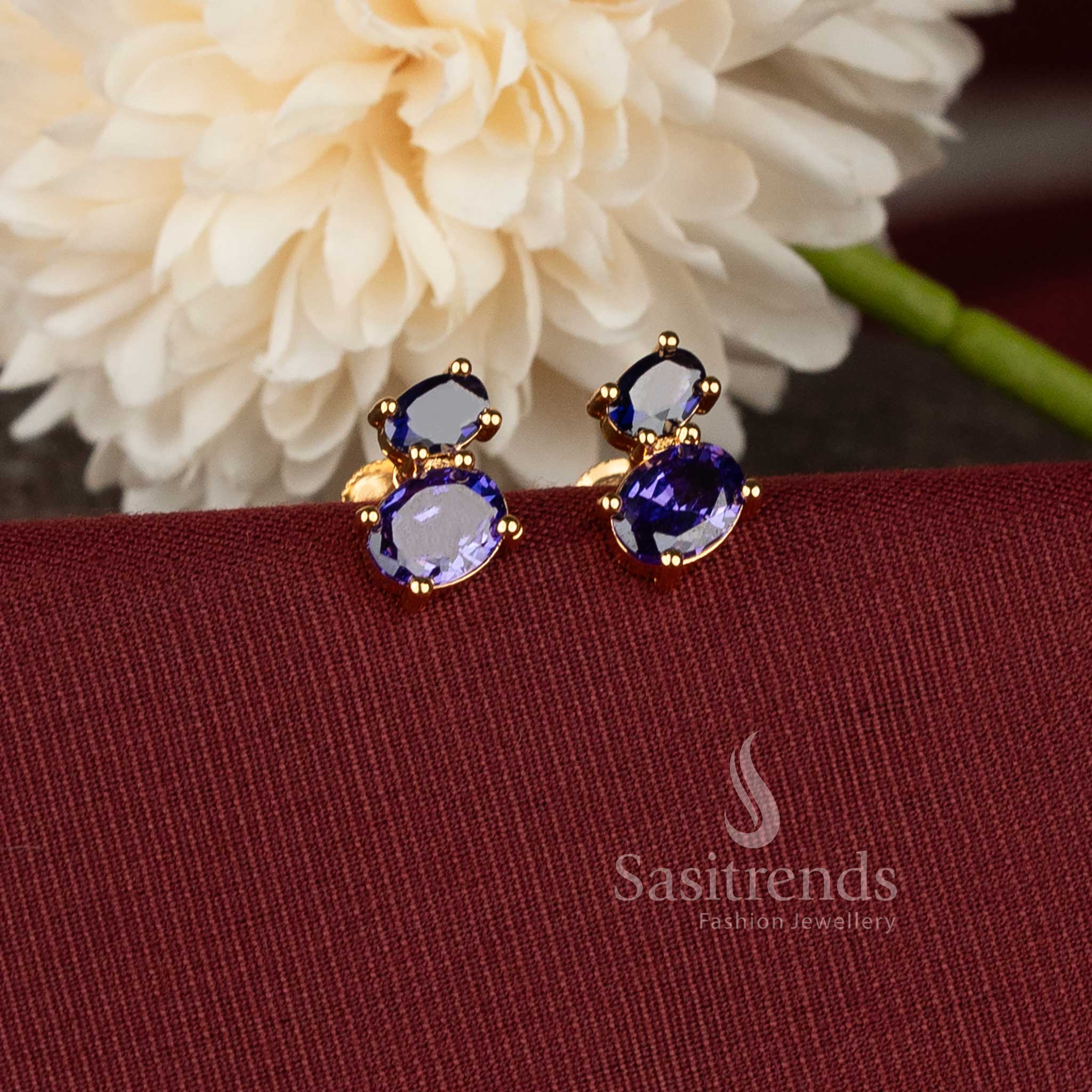 Festive wear oval AD earrings craftsmanship and one gram finish - Sasitrends.