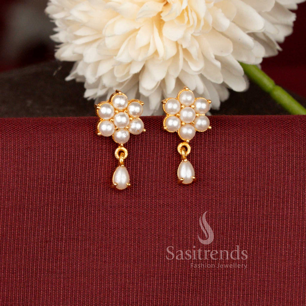 Micro Gold Plated Floral Drop Stud Earrings Featuring Intricate Flower Design for Women - Sasitrends