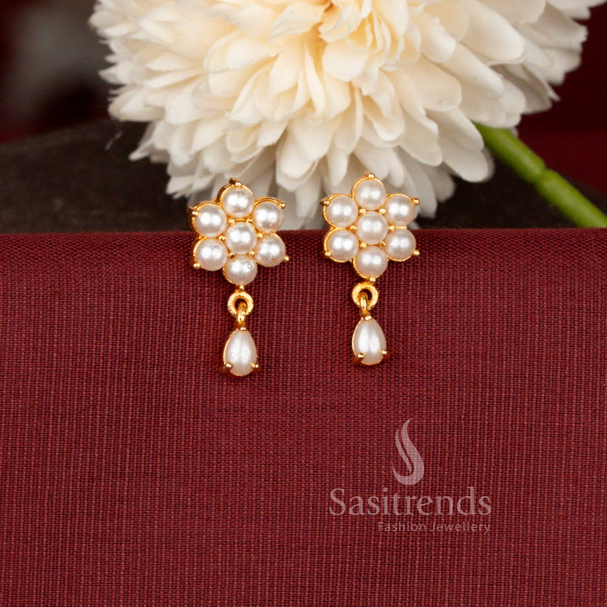 Micro Gold Plated Floral Drop Stud Earrings Featuring Intricate Flower Design for Women - Sasitrends