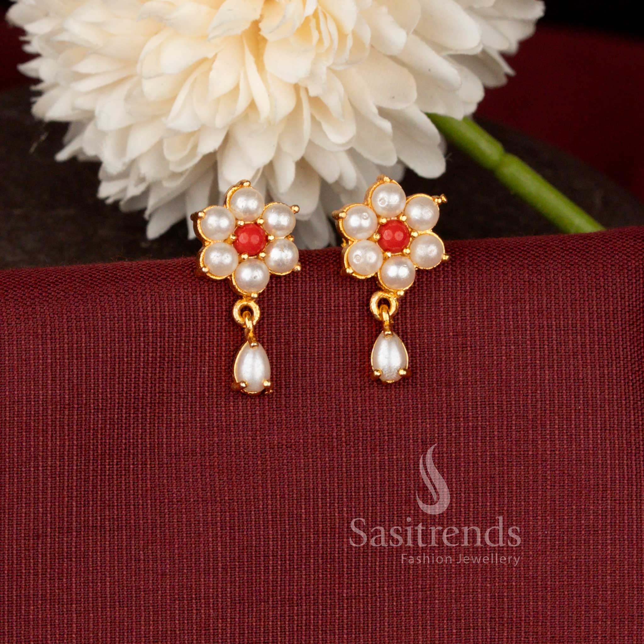 Micro Gold Plated Floral Drop Stud Earrings Featuring Intricate Flower Design for Women - Sasitrends