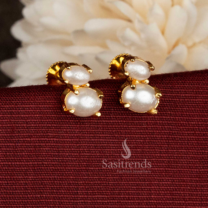Micro gold plated AD oval cabochon pearl pavalam stud earrings – Sasitrends