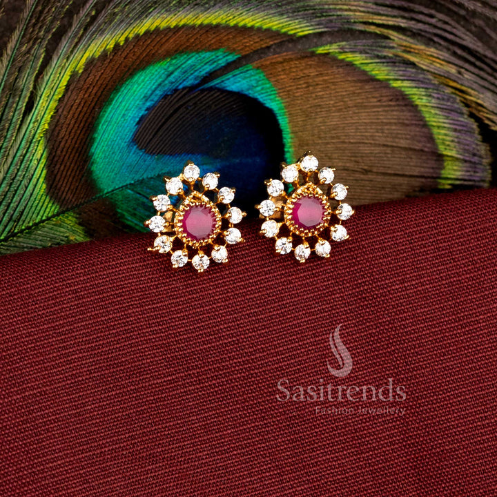 Elegant Pear Shape Center Round Stone Micro Gold Plated Stud Earrings for Women - Sasitrends