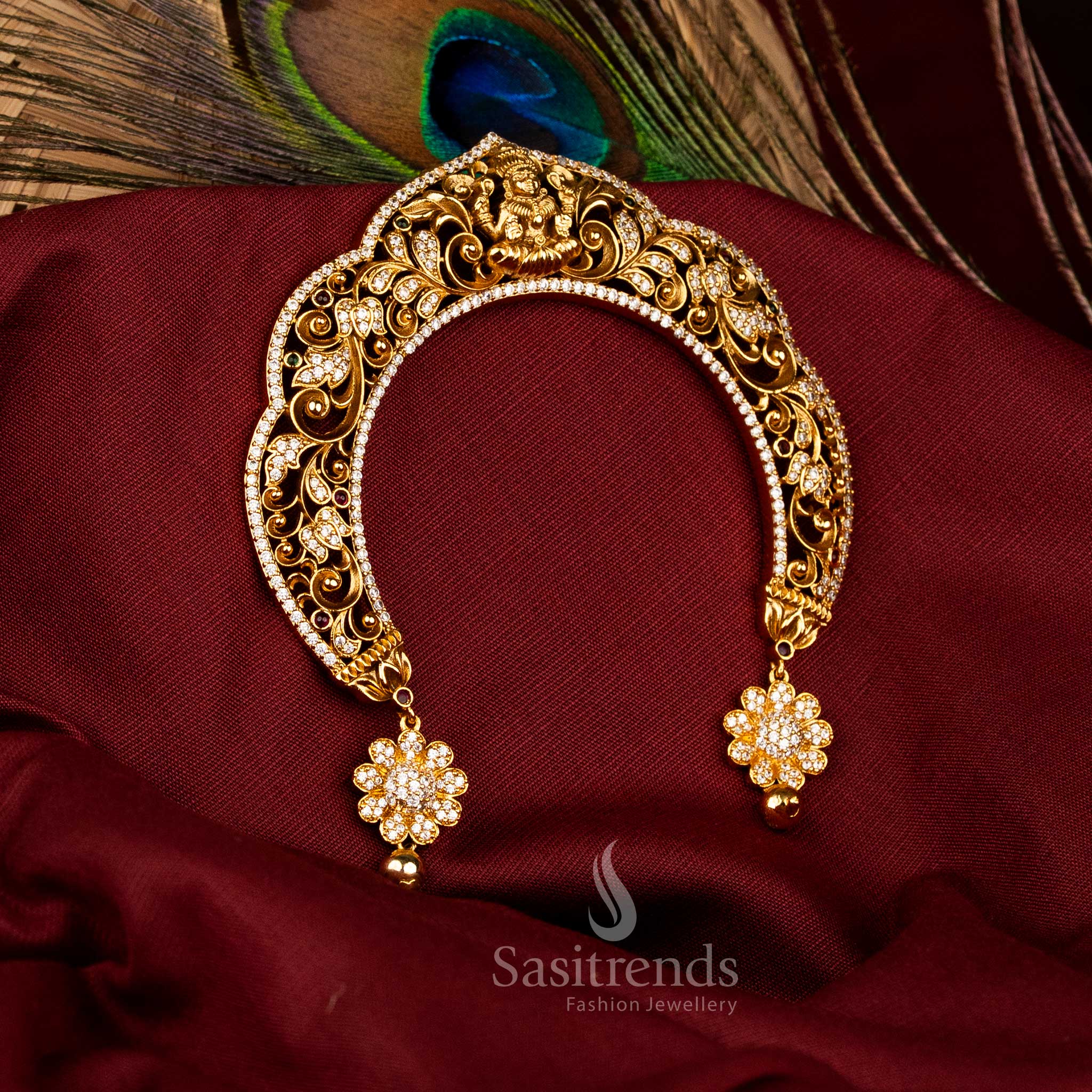 Majestic South Indian Bridal Arch Jadai Billai in Temple Design with AD Stones and Heritage Finish – Sasitrends