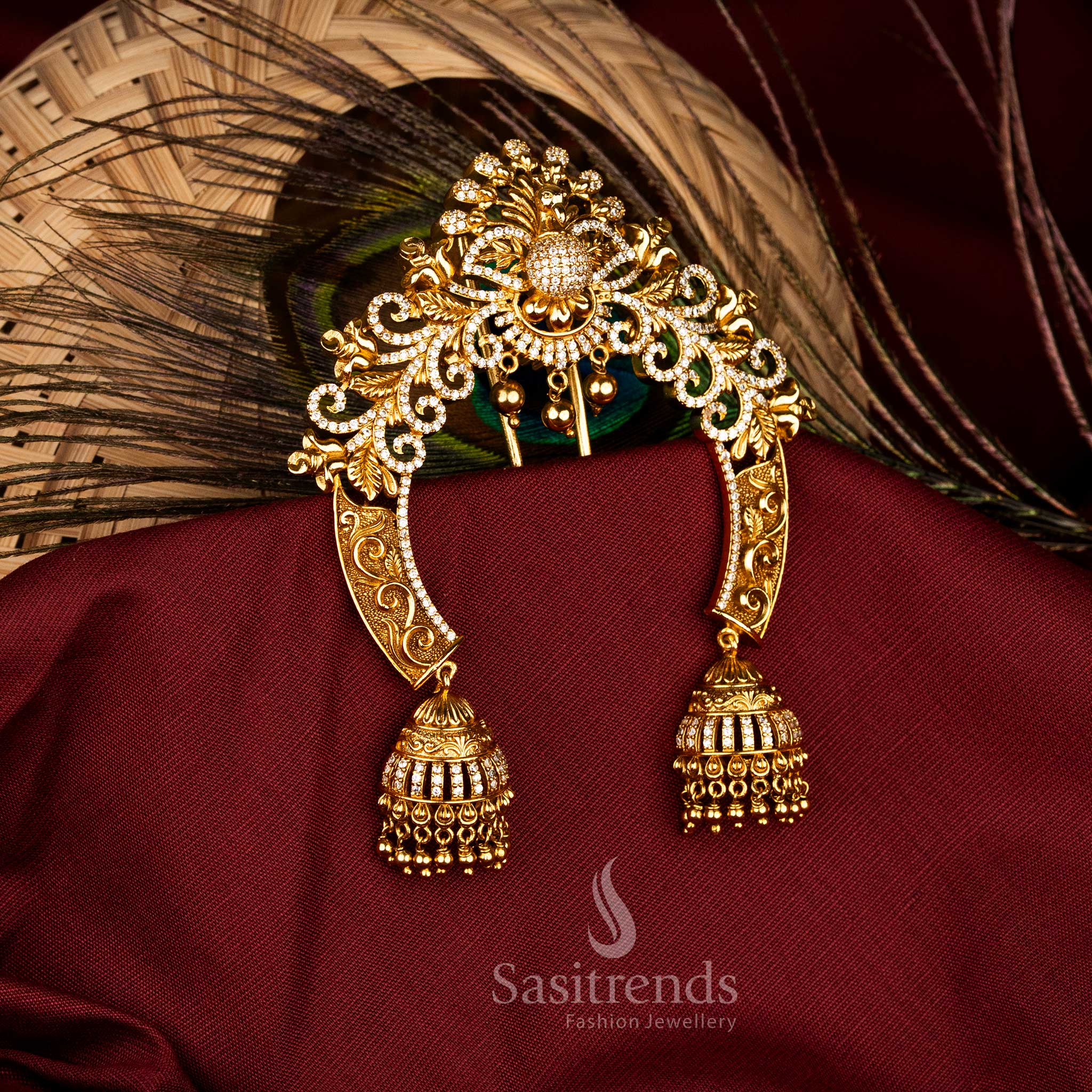 Majestic South Indian Bridal Arch Jadai Billai in Temple Design with AD Stones and Heritage Finish – Sasitrends