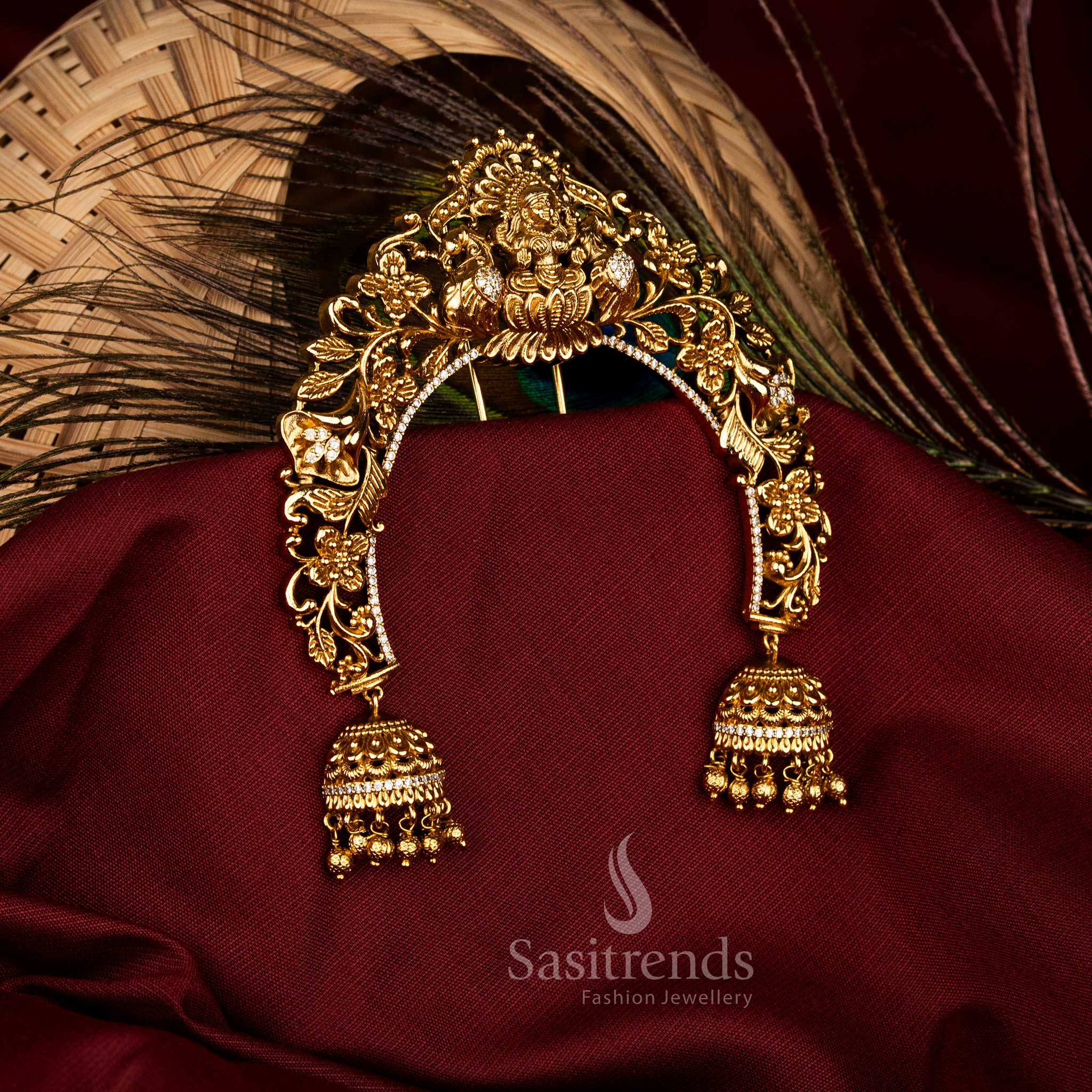 Majestic South Indian Bridal Arch Jadai Billai in Temple Design 3 with AD Stones and Heritage Finish – Sasitrends