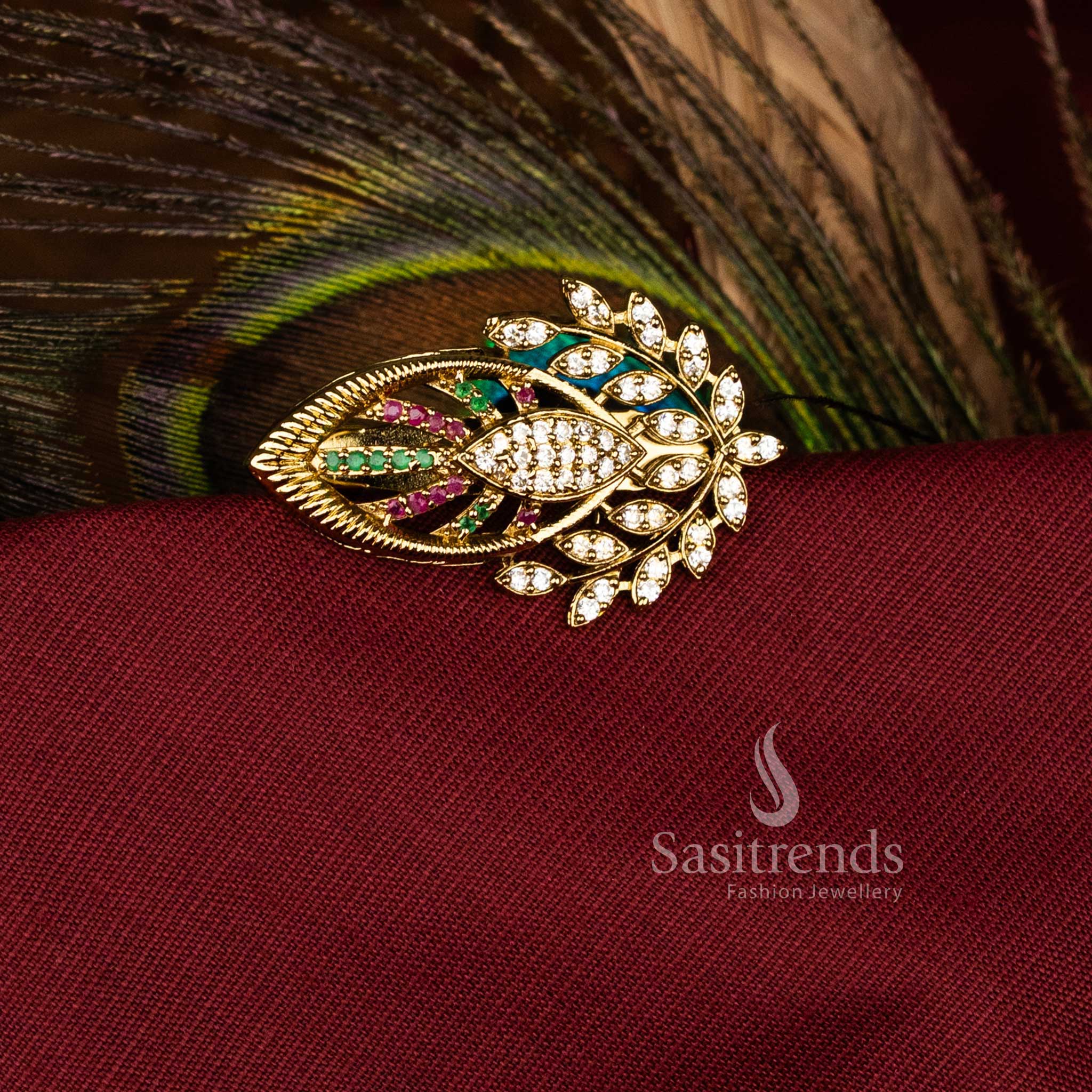 Elegant Mahendi Accent Marquise Leaf Saree Pin for Weddings, Festivals, and Temple Ceremonies – Sasitrends