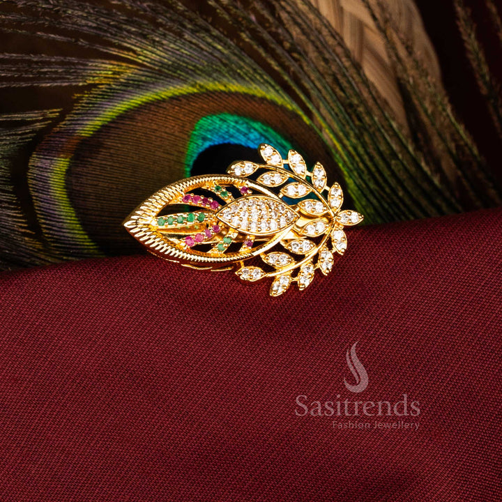 Elegant Micro Gold Plated Accent Marquise Leaf Saree Pin for Weddings, Festivals, and Temple Ceremonies – Sasitrends