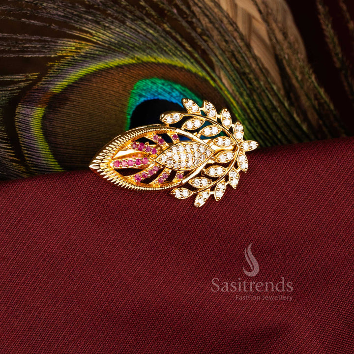Elegant Micro Gold Plated Accent Marquise Leaf Saree Pin for Weddings, Festivals, and Temple Ceremonies – Sasitrends