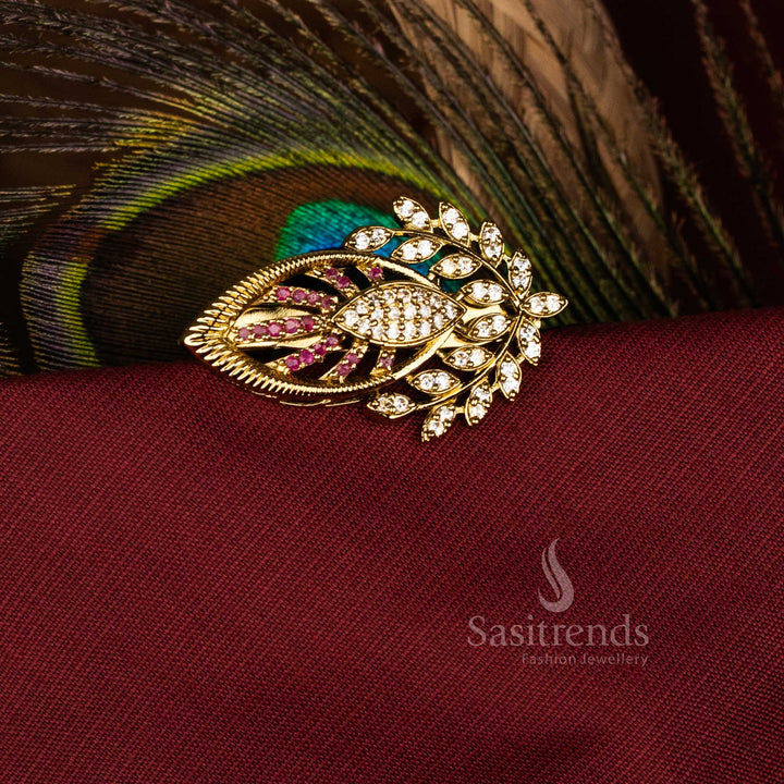 Elegant Mahendi Accent Marquise Leaf Saree Pin for Weddings, Festivals, and Temple Ceremonies – Sasitrends