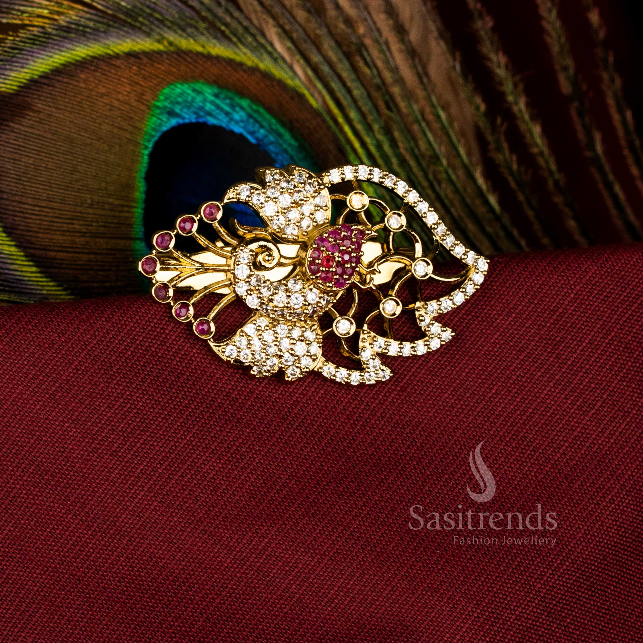 Traditional American Diamond Peacock Saree Pin with Mahendi Finish Accent – Sasitrends