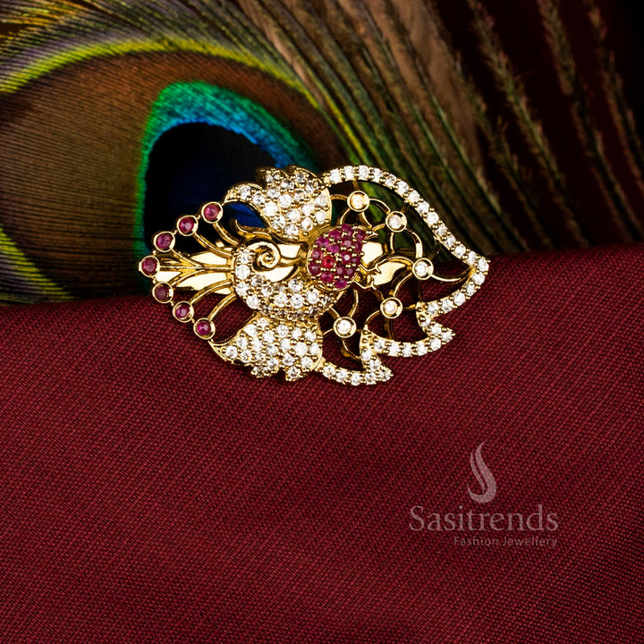 Traditional American Diamond Peacock Saree Pin with Mahendi Finish Accent – Sasitrends
