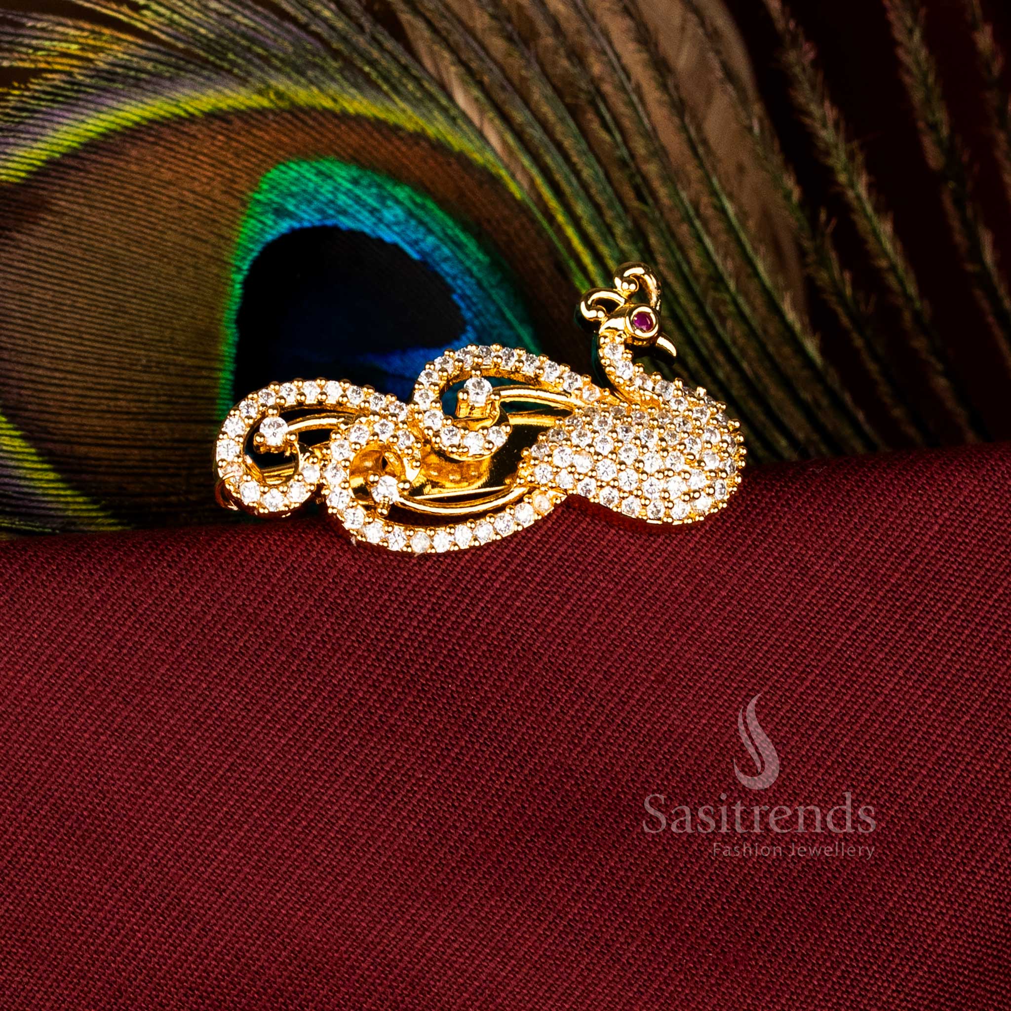 Traditional American Diamond Peacock Cluster Saree Pin Micro Gold Accents – Sasitrends