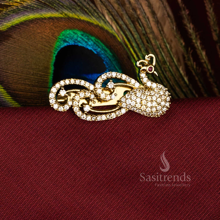 Traditional American Diamond Peacock Cluster Saree Pin with Mahendi Finish Accents – Sasitrends
