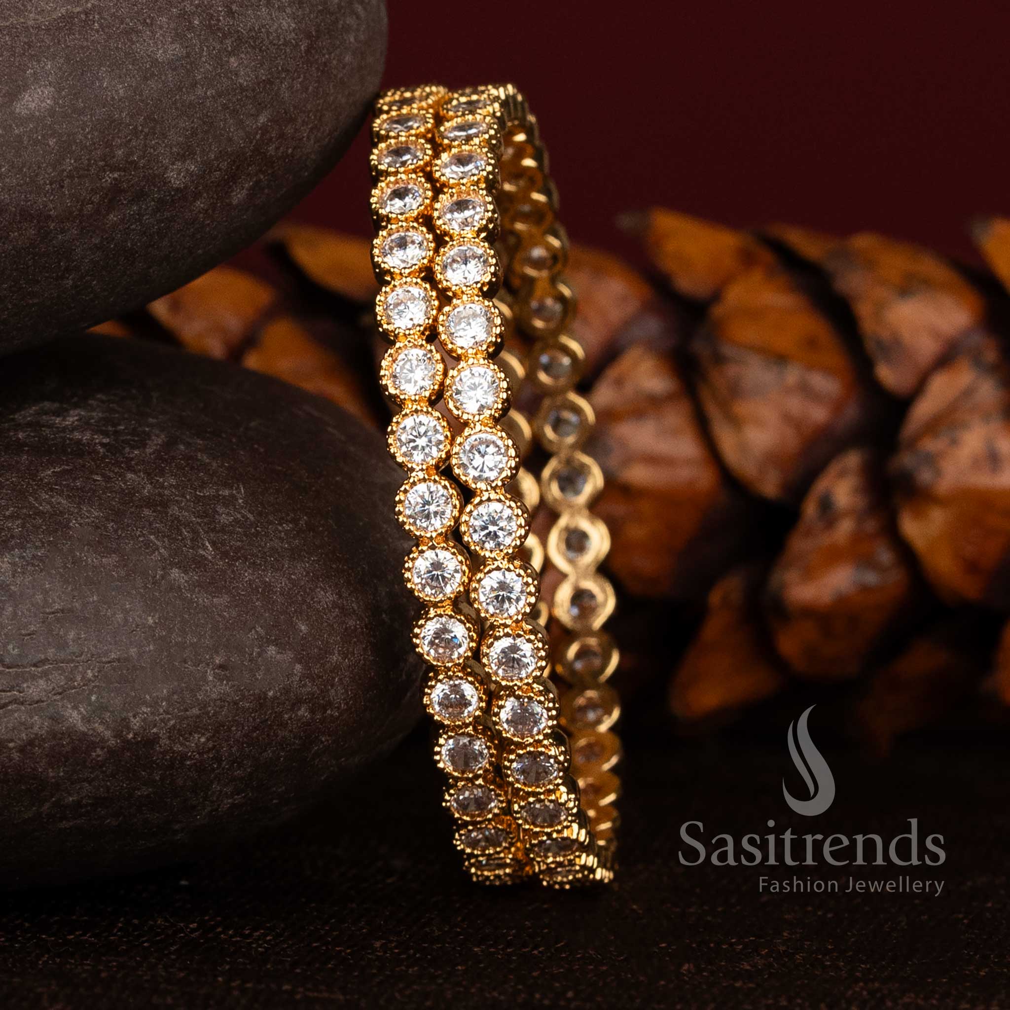 Traditional Impon AD stone bangles with elegant gold finish by Sasitrends