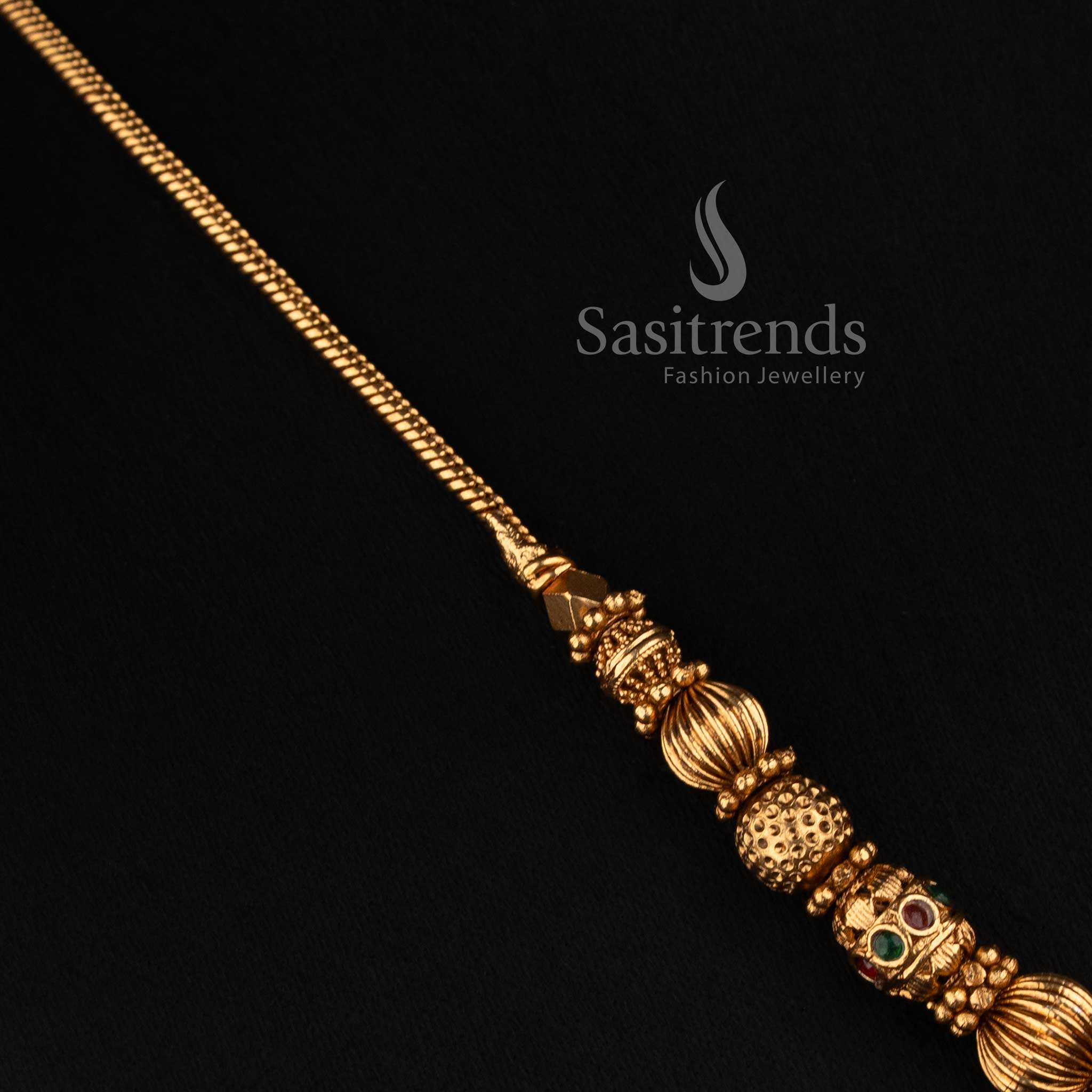 2760 elegant temple ball chain necklace with matte gold finish ornamental textured beads and faceted accents