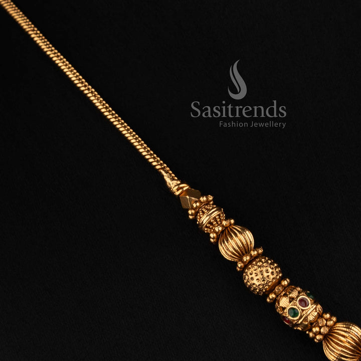 2760 elegant temple ball chain necklace with matte gold finish ornamental textured beads and faceted accents