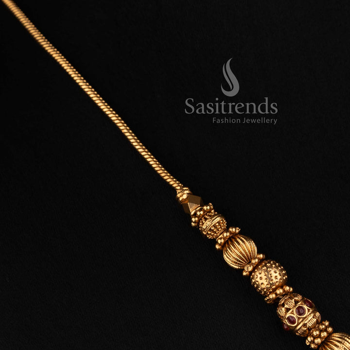 2760 festive and daily wear matte gold plated temple ball chain necklace with traditional ornamental detailing