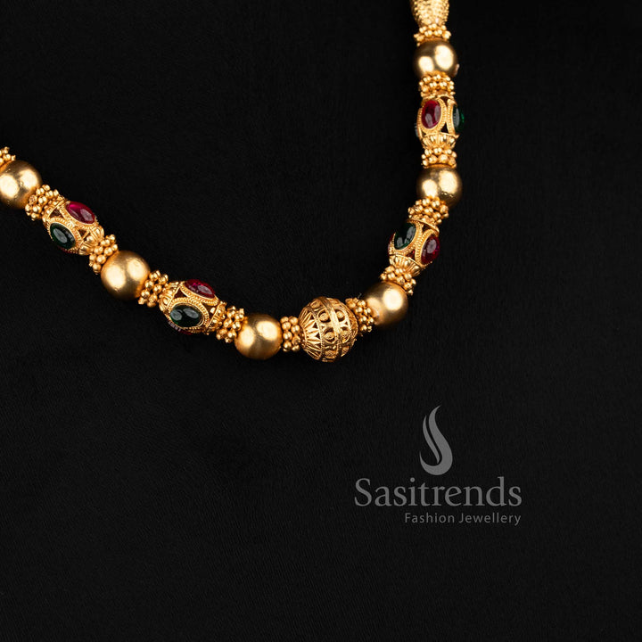 Premium Temple Matte Gold Ball Chain Necklace Exuding Traditional Charm for Festive and Bridal Jewellery – Sasitrends