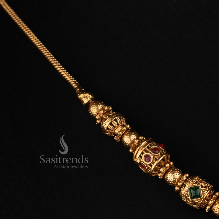 Matte Gold Plated Temple Ball Chain with Detailed Ornamental Bead Spacers - Sasitrends