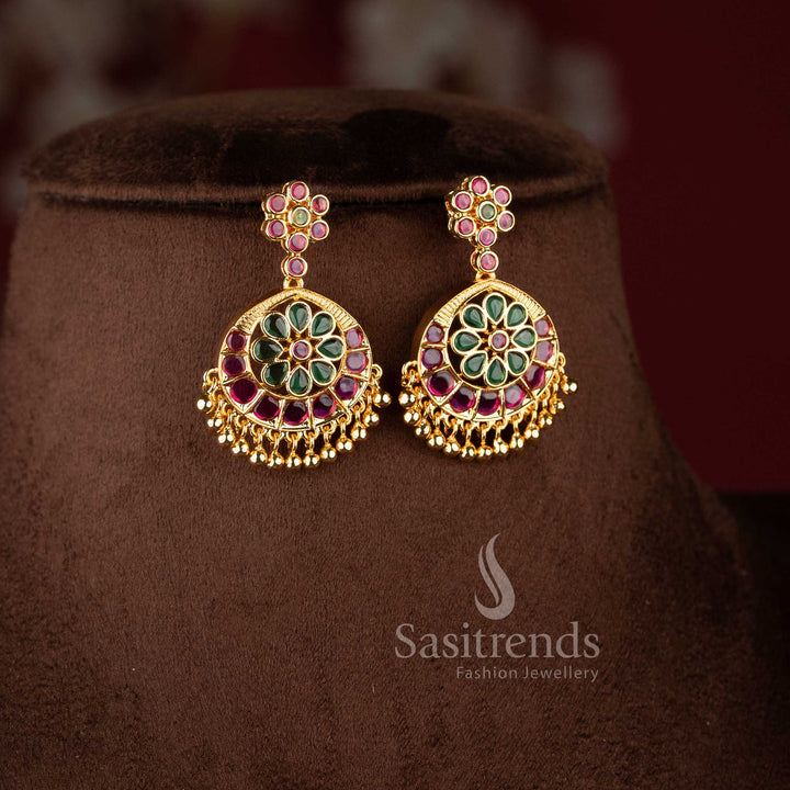 Stylish Sasitrends wedding jewellery set featuring dual strand stones and gold cluster bead drops.