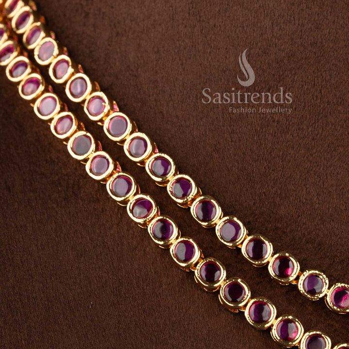 Stylish Sasitrends wedding jewellery set featuring dual strand stones and gold cluster bead drops.