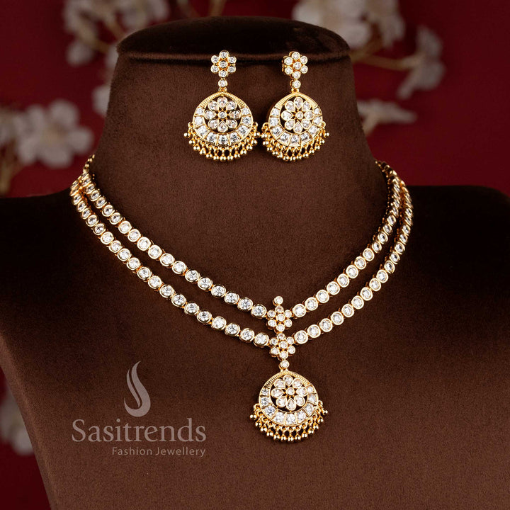 Festive and wedding wear double layer pendant necklace set crafted in matte gold plated finish - Sasitrends