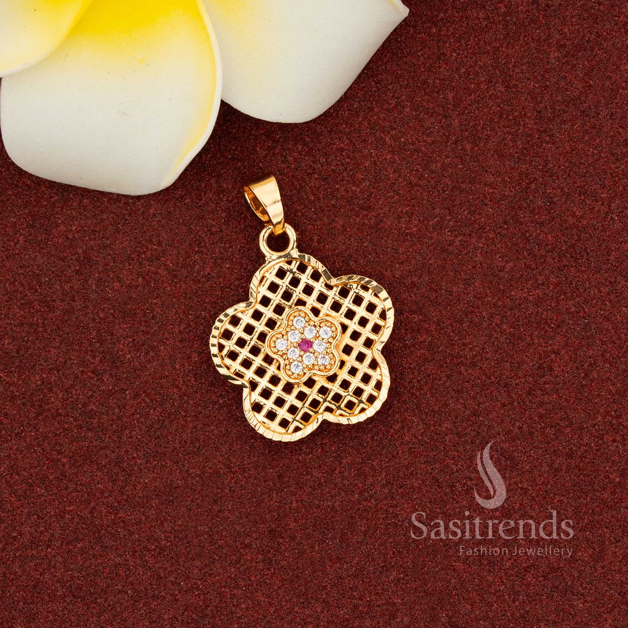 Regal Micro Gold Plated AD Floral Pendant for Weddings and Festivals – sasitrends