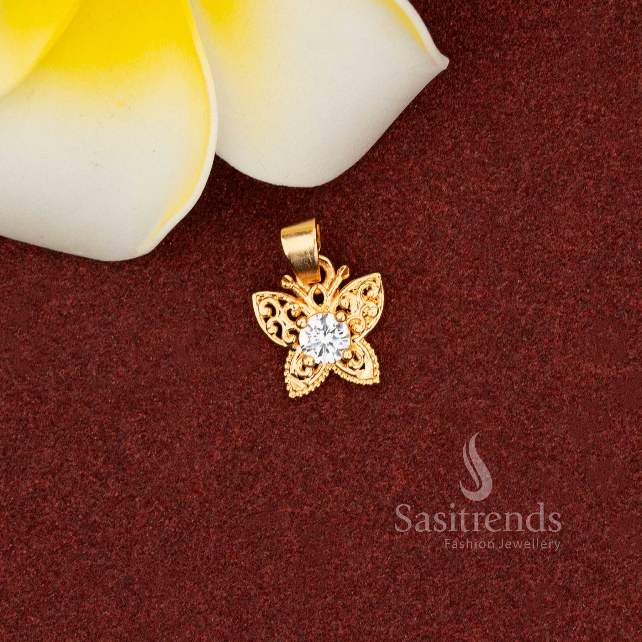 Micro Gold Plated AD Butterfly Pendant for Weddings and Festivals – sasitrends