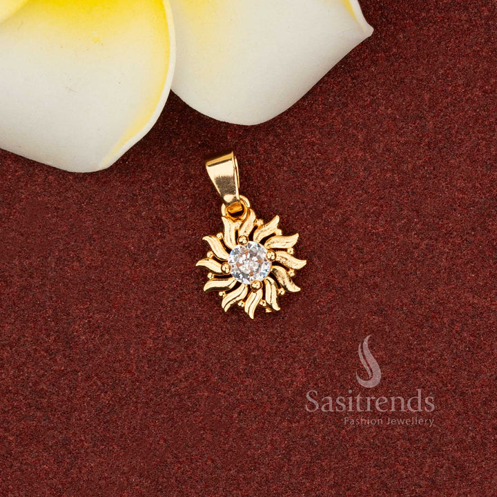 Opulent Micro Gold Plated AD Sunburst Pendant for Engagements, Receptions & Festive Glamour – Guaranteed