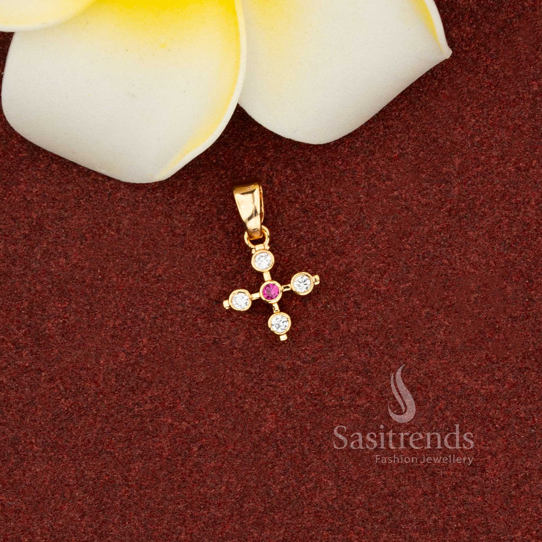 Sasitrends 24K White Ruby Micro Gold Plated AD Stone Cross Pendant