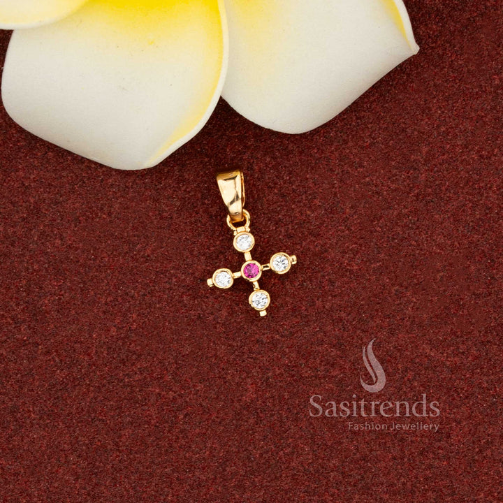 Guaranteed One Gram Micro Gold Plated AD Stone Cross Design Pendant | Look Like Real gold