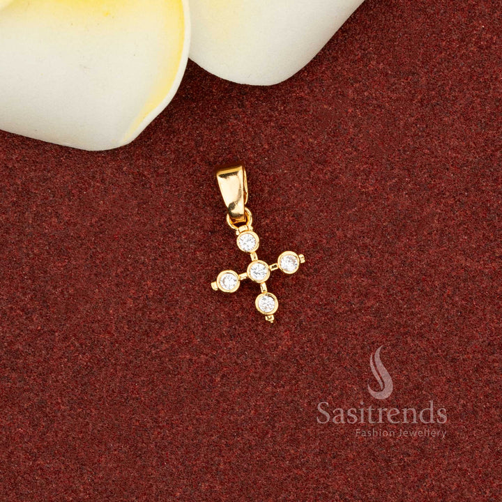 Sasitrends one Gram White Micro Gold Plated AD Stone Cross Pendant