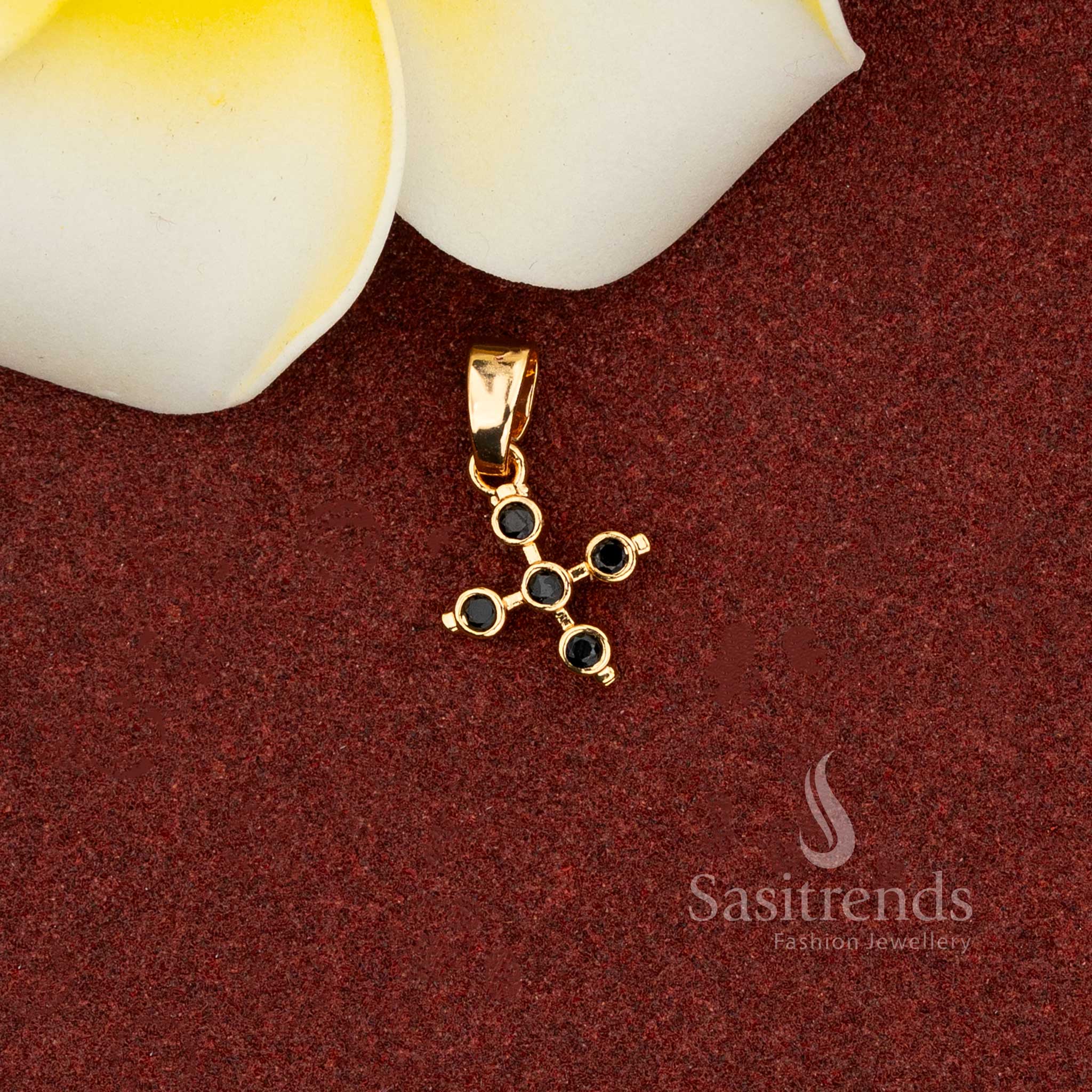 Sasitrends Guaranteed 24K Black Micro Gold Plated AD Stone Cross Pendant, Look like real gold
