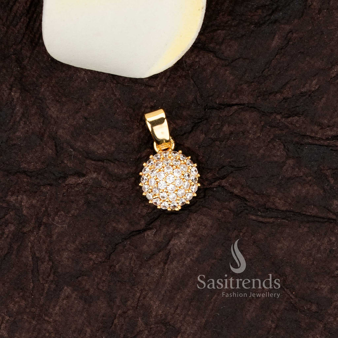 Gorgeous micro gold plated round pendant with sparkling american diamond stones - Sasitrends