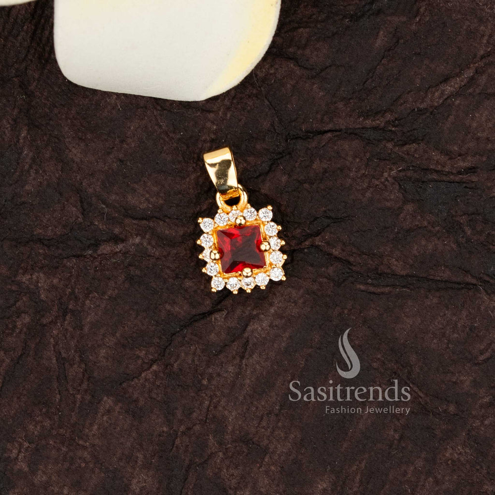 Elegant square stone halo pendant in premium micro gold finish for ethnic and western wear 