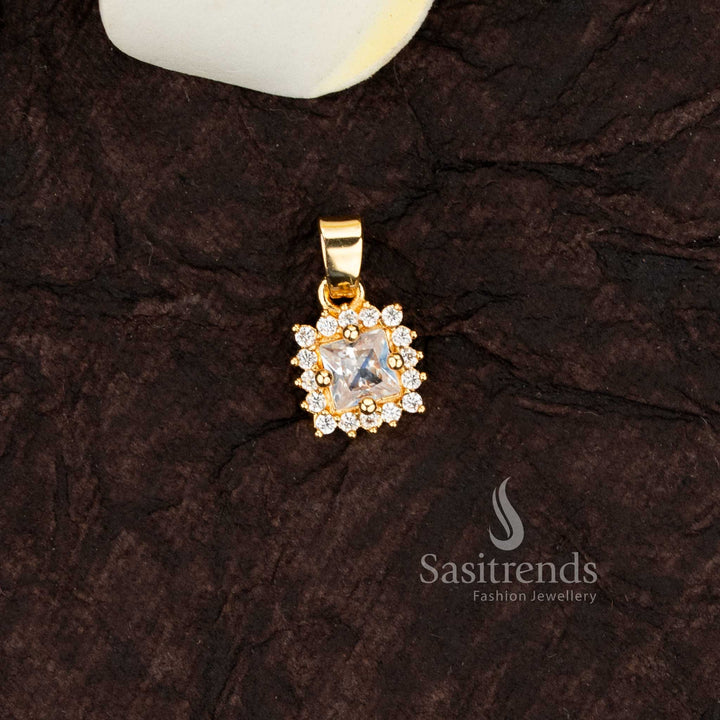 Timeless Elegance Micro Gold Plated Square Halo Pendant with Sparkling AD Stone - Sasitrends