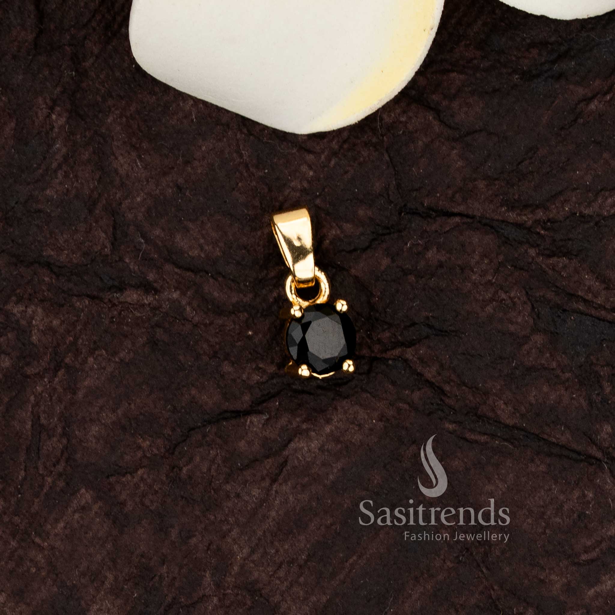 Micro Gold Plated Single Stone Solitaire American Diamond Pendant  