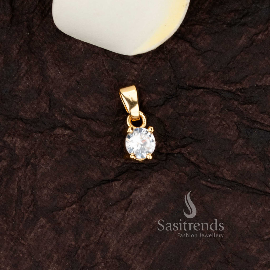 Timeless micro gold plated solitaire pendant with a single sparkling american diamond - Sasitrends