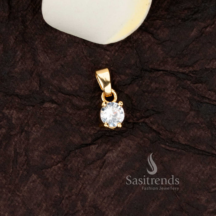 Sparkle Micro Gold Plated Single Stone Solitaire American Diamond Pendant - Sasitrends