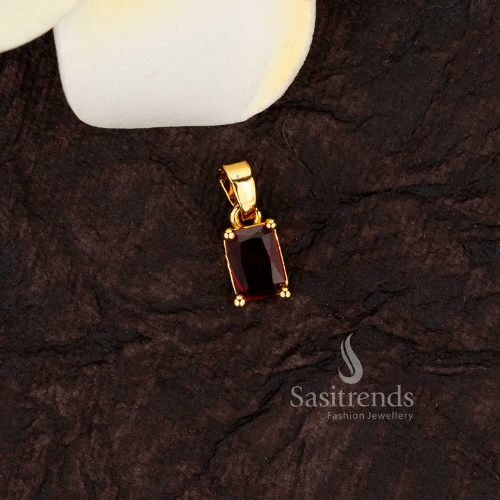 Sparkling rectangular stone pendant in premium micro gold finish for daily wear - Sasitrends