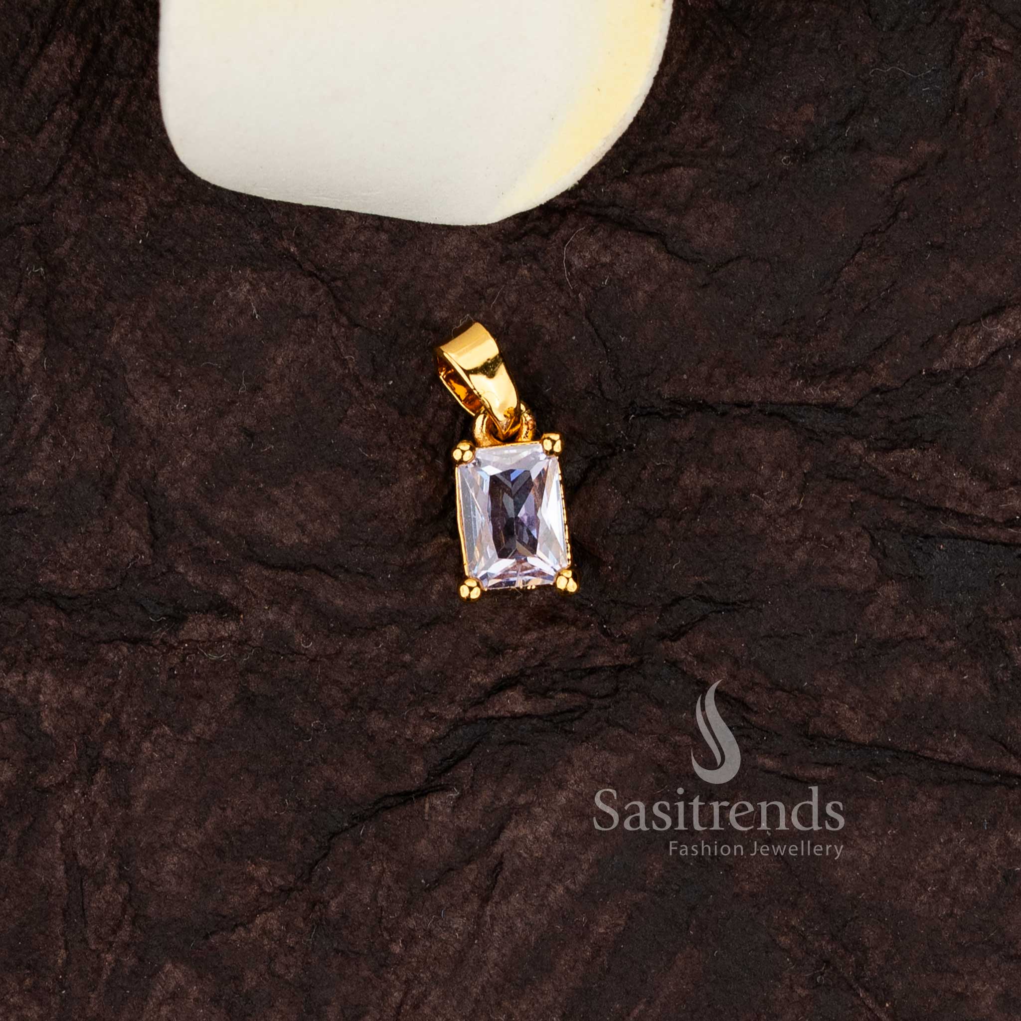 Stunning rectangular stone pendant in micro gold finish for daily wear - Sasitrends